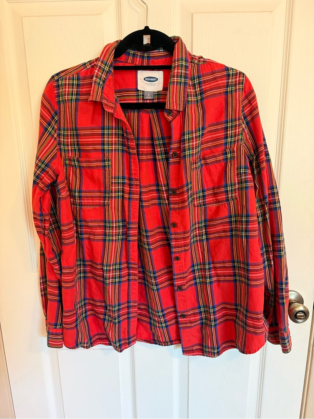 Old Navy 100% cotton Long Sleeve Red Button Down Plaid Shirt - Size L